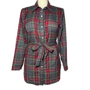 VICTORIA‎ LELAND Plaid Shirt Dress Belted Long Sleeve Button Down Women's